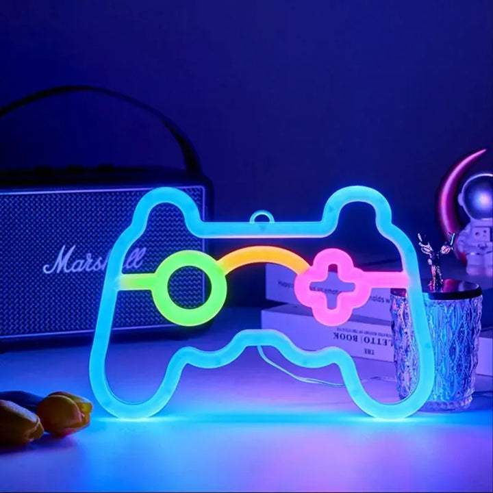 Belyst Gaming Kontroller LED Skilt – Neon Veggdekor for Gamer Rom, Retro Konsoll Emblem | Skanto