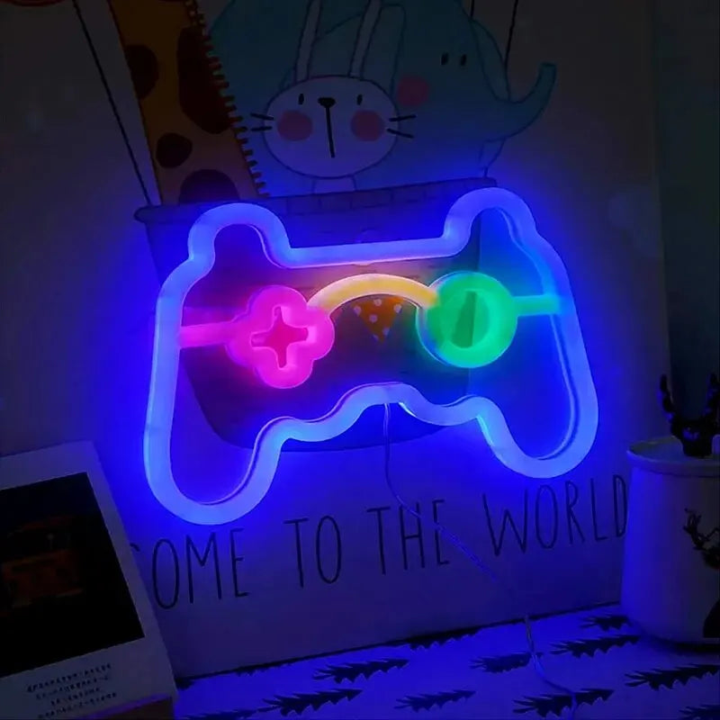 Belyst Gaming Kontroller LED Skilt – Neon Veggdekor for Gamer Rom, Retro Konsoll Emblem | Skanto
