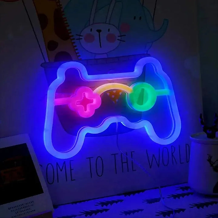 Belyst Gaming Kontroller LED Skilt – Neon Veggdekor for Gamer Rom, Retro Konsoll Emblem | Skanto