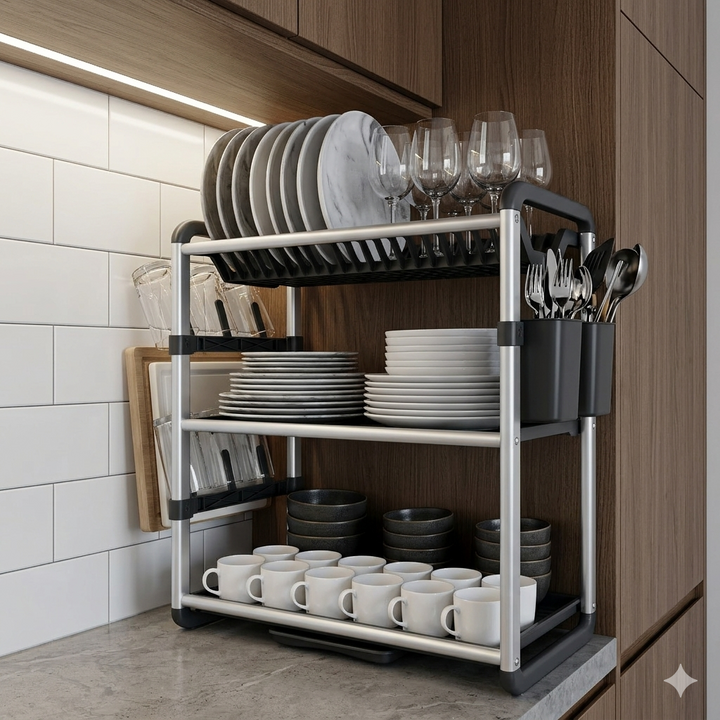 3-tier tallerken tørker laget av aluminium | Skanto