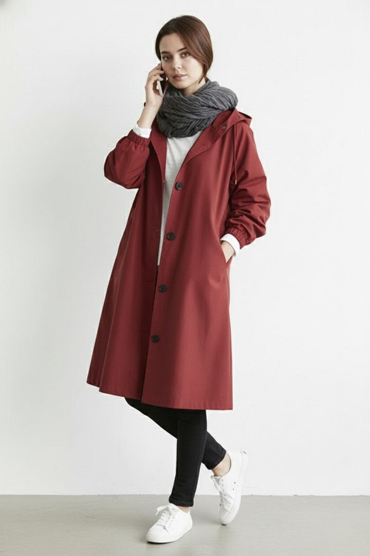 Skanto | Vind- og Vanntett Trenchcoat for Kvinner – Med Hette for Høst & Vinter