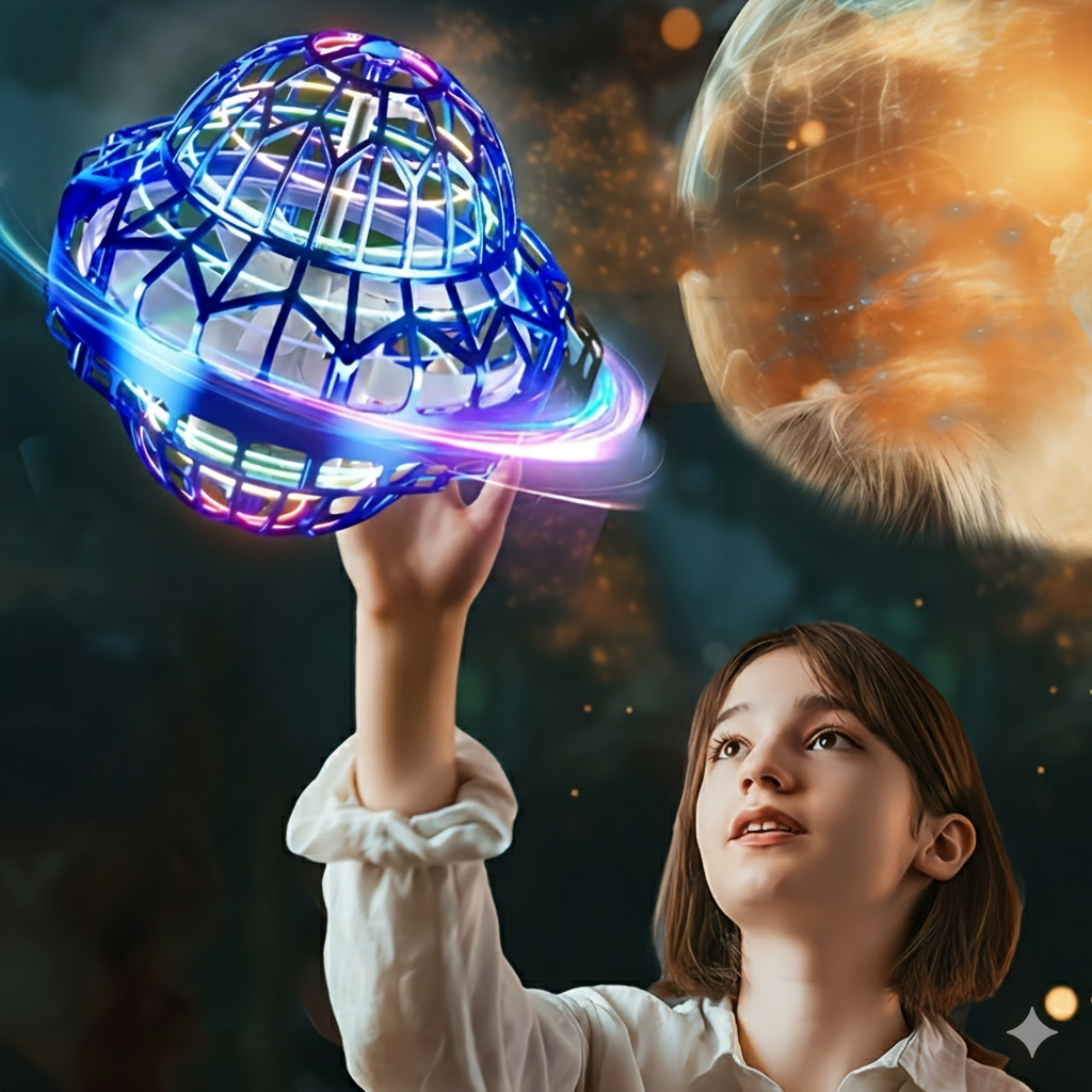 Skanto | Hånddrevet UFO Flygende Ball Leketøy – Svevende Drone med LED Lys, Boomerang Effekt, Perfekt Julegave til Barn