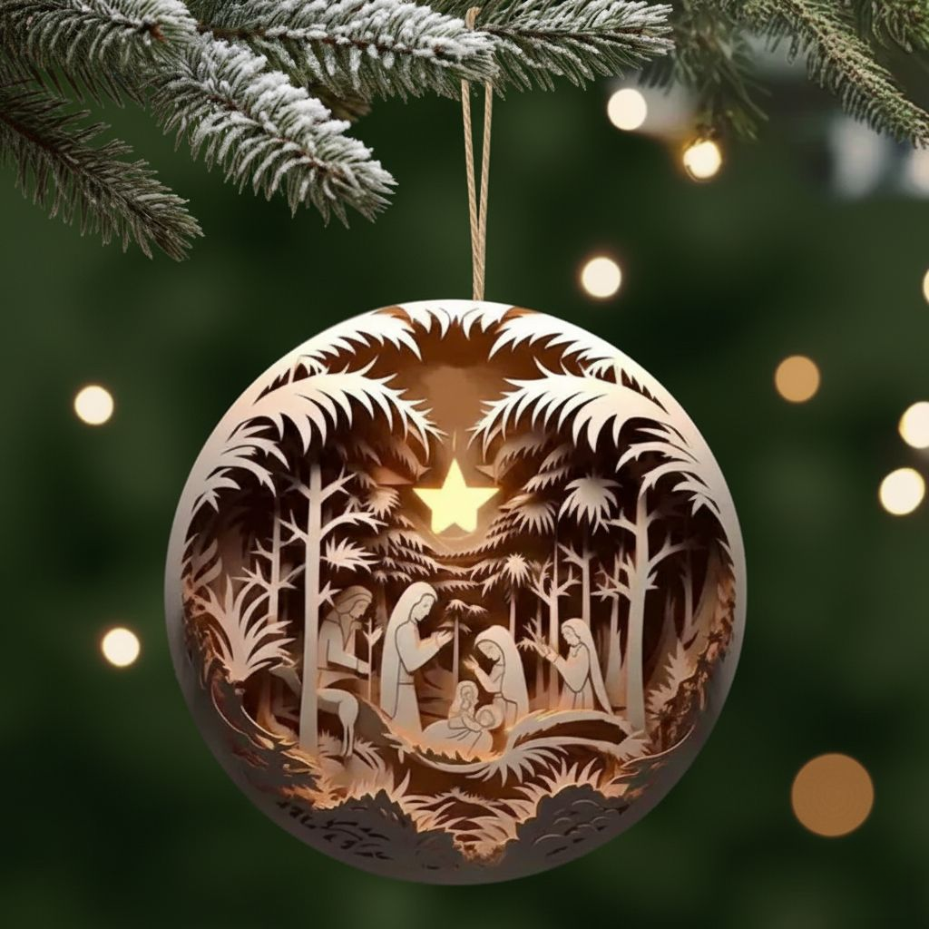 Skanto | Eksklusiv Krybbescene Julepynt i Keramikk – Religiøst Ornament
