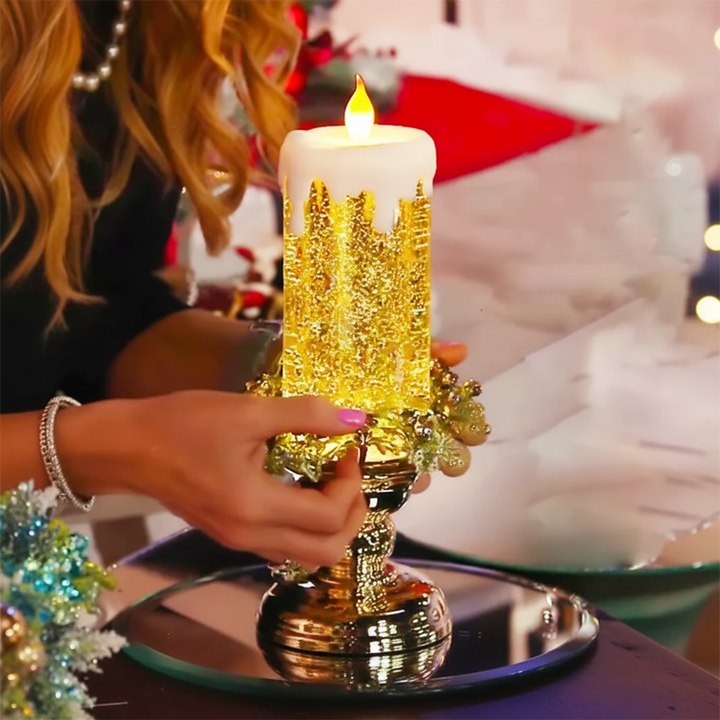 Skanto | LED Glitterlys med Fot – Flammefri Juledekorasjon med Fargeveksling