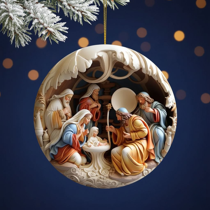Skanto | Eksklusiv Krybbescene Julepynt i Keramikk – Religiøst Ornament