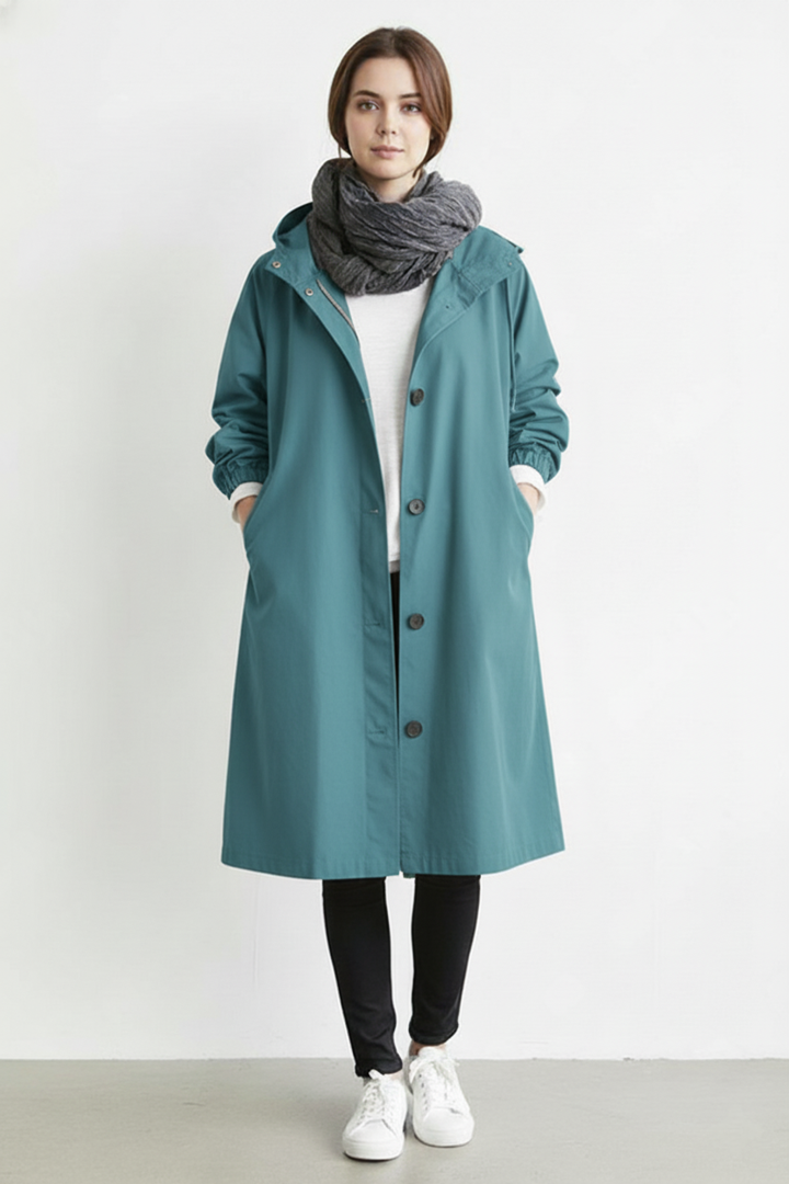 Skanto | Vind- og Vanntett Trenchcoat for Kvinner – Med Hette for Høst & Vinter