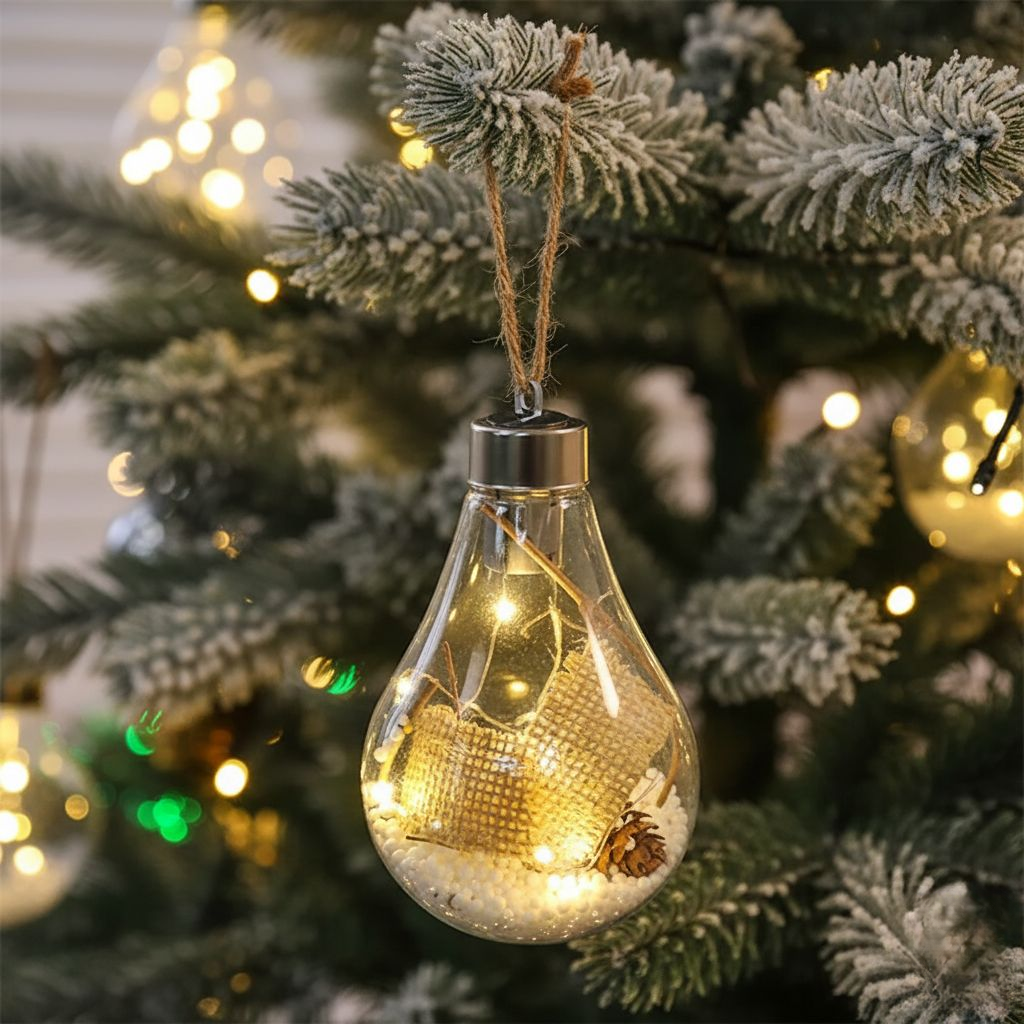 Skanto | Gjennomsiktig LED Julepynt – Lyskule Ornament i Bruddsikker PET-plast