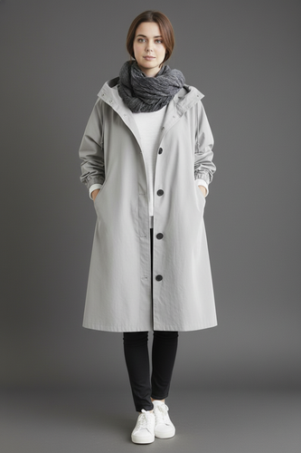 Skanto | Vind- og Vanntett Trenchcoat for Kvinner – Med Hette for Høst & Vinter