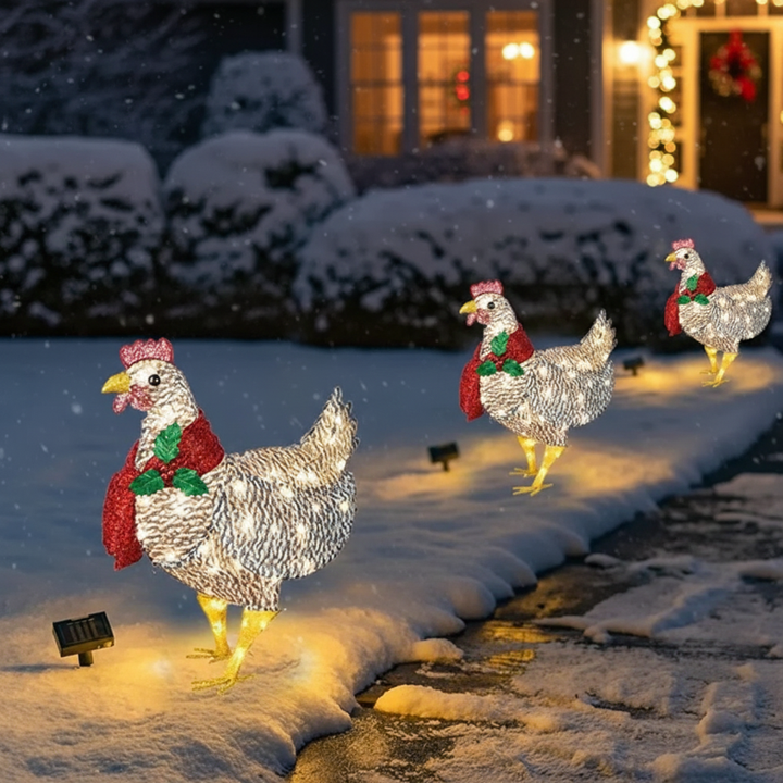 Skanto | WinterHen LED Høne med Skjerf – Værbestandig Juledekorasjon Utendørs