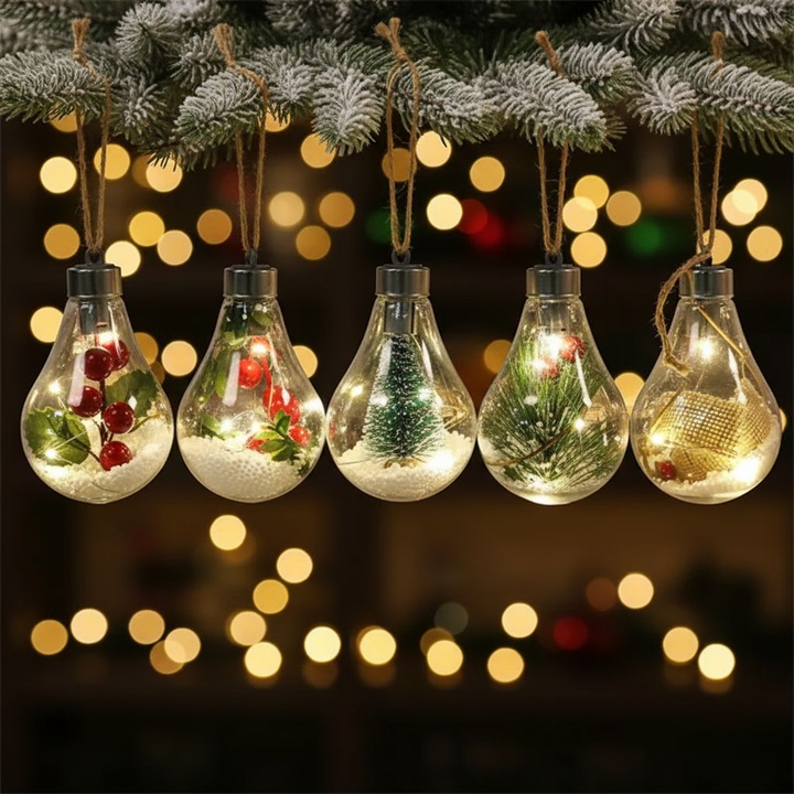 Skanto | Gjennomsiktig LED Julepynt – Lyskule Ornament i Bruddsikker PET-plast