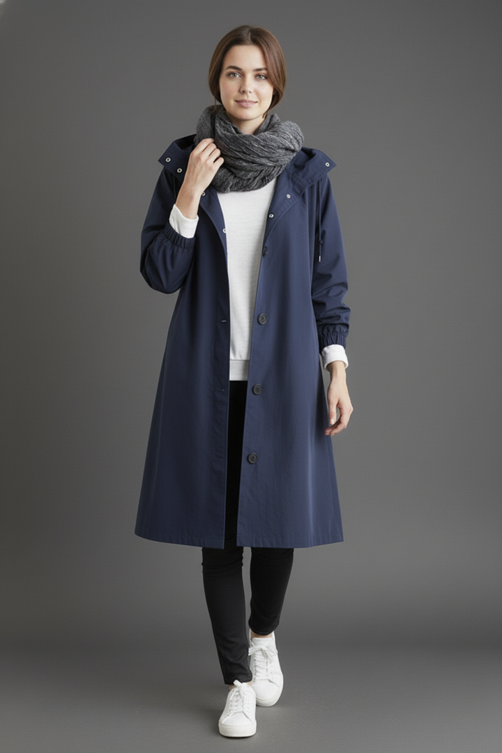 Skanto | Vind- og Vanntett Trenchcoat for Kvinner – Med Hette for Høst & Vinter
