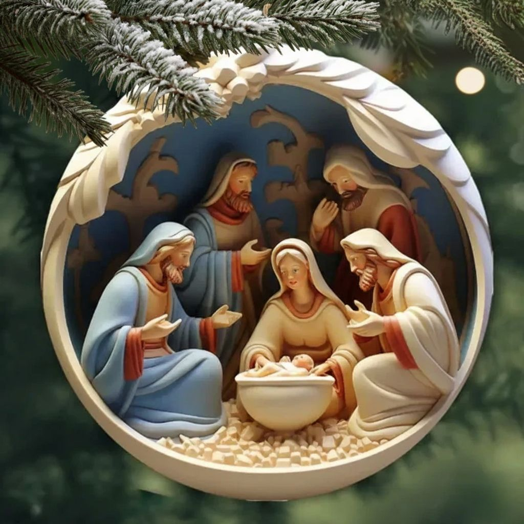 Skanto | Eksklusiv Krybbescene Julepynt i Keramikk – Religiøst Ornament