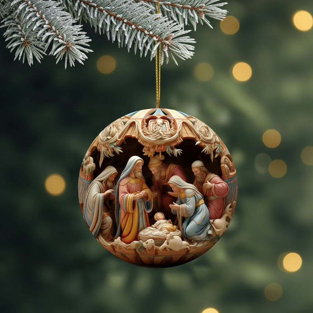 Skanto | Eksklusiv Krybbescene Julepynt i Keramikk – Religiøst Ornament