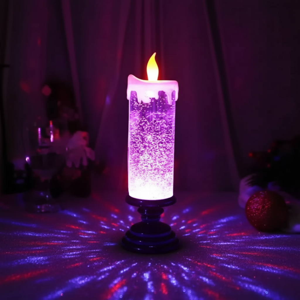 Skanto | LED Glitterlys med Fot – Flammefri Juledekorasjon med Fargeveksling