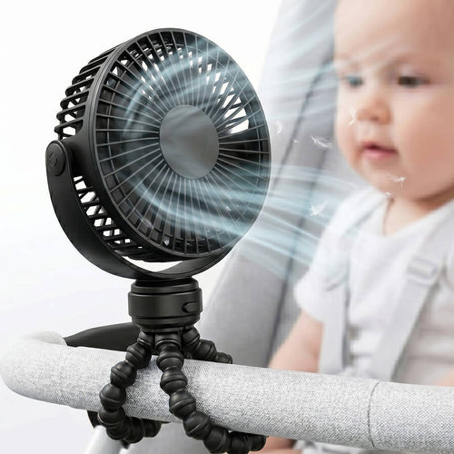 Bærbar barnevognvifte USB C genopladelig, 5 hastigheder stille baby klipvifte med LED-display 10 timers batteri til bilsæde vugge rejse | Skanto