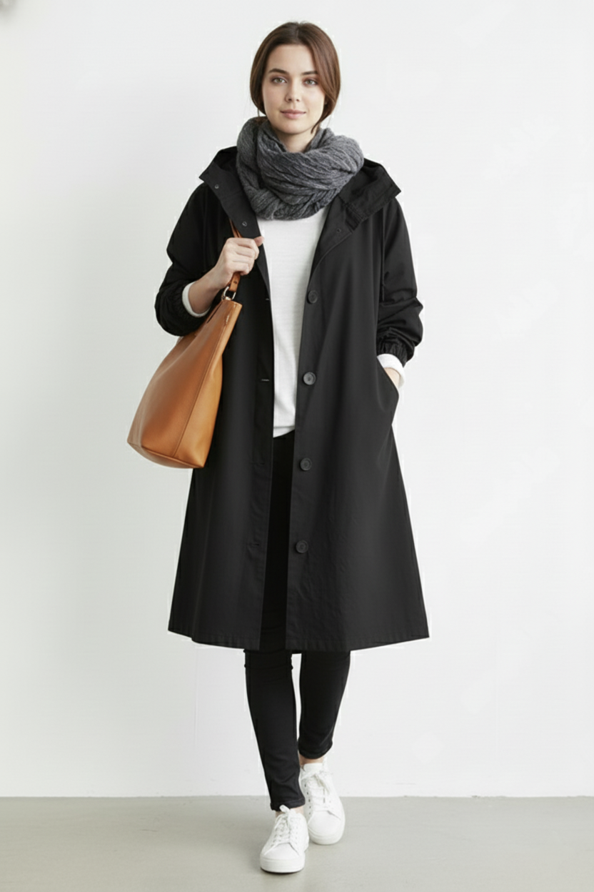 Norvo | Vind- og Vanntett Trenchcoat for Kvinner – Med Hette for Høst & Vinter