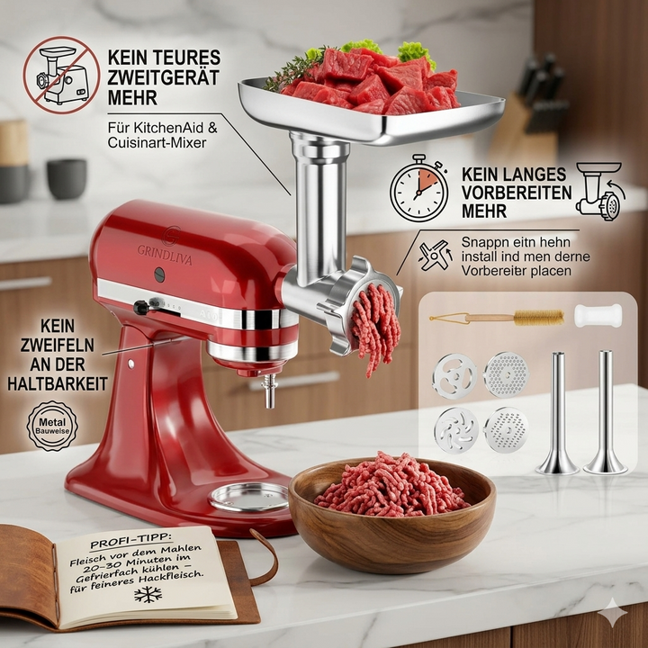 GRINDLIVA Kjøttkvern Tilbehør for KitchenAid | Skanto