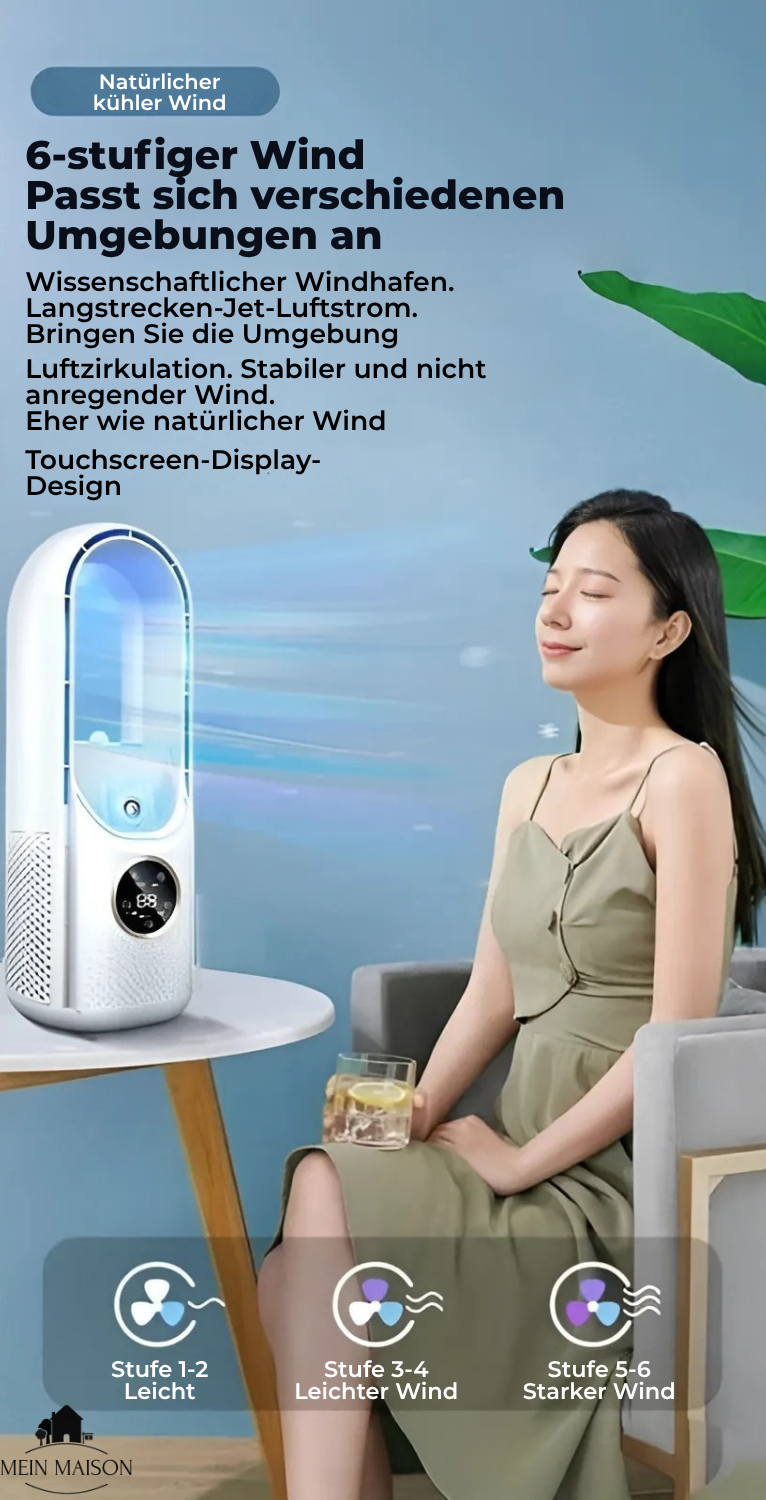 Airevo Air Cooler | Blad-løs USB Vifte | 6 Nivåer | Stille & Med Timer | Luftfukting | Skanto