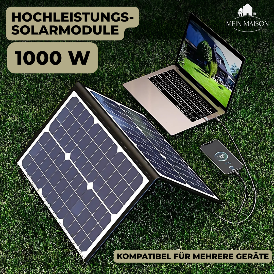 Skanto | SolaraX 1000W Faltbart Solpanel Sett | Komplett Sett med MPPT & USB/Type-C | For Camping, Bil, Båt & Caravan
