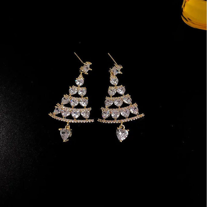 Skanto | Aurélia Kerstboom Øredobber – Gull & Sølv med Rhinestones, Festlig Luxe for Damer