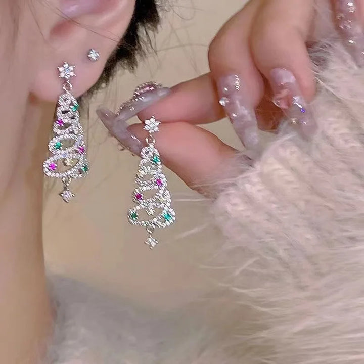 Skanto | Aurélia Kerstboom Øredobber – Gull & Sølv med Rhinestones, Festlig Luxe for Damer