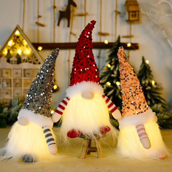 Skanto | Glødende Gnome Juletrepynt – Håndlaget Dekorasjon med Varme LED-lamper