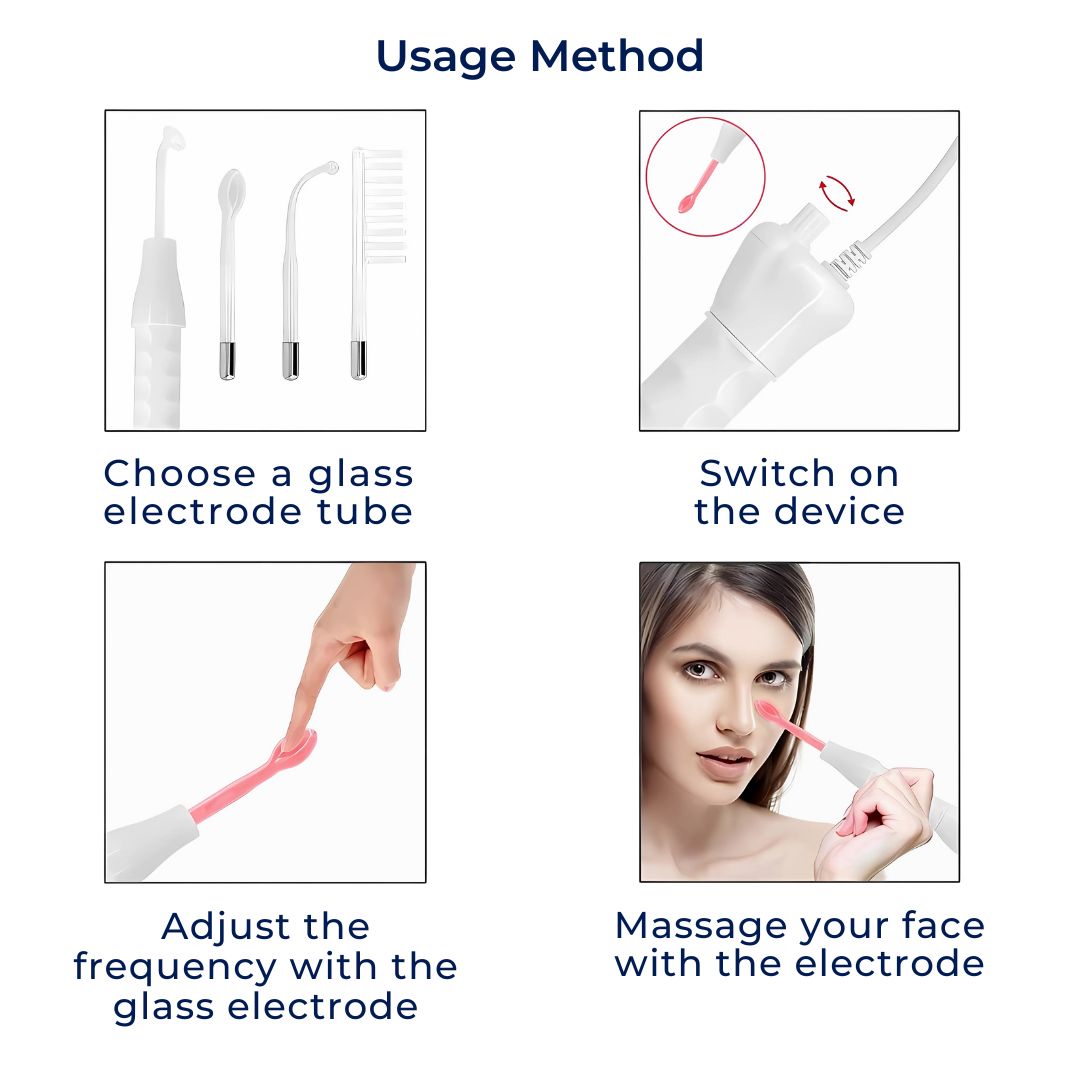 GlowVive Høyfrekvent D'arsonval Beauty Device | for Akne - Anti-Aging - Hudoppstramming - Hårvekst - Hodebunnspleie Skanto