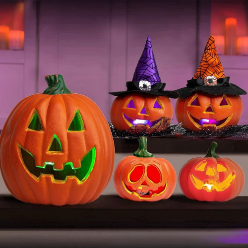Skanto | Spooky Jack O'Lantern Set – Lysende Batteri Halloween Gresskar Dekor