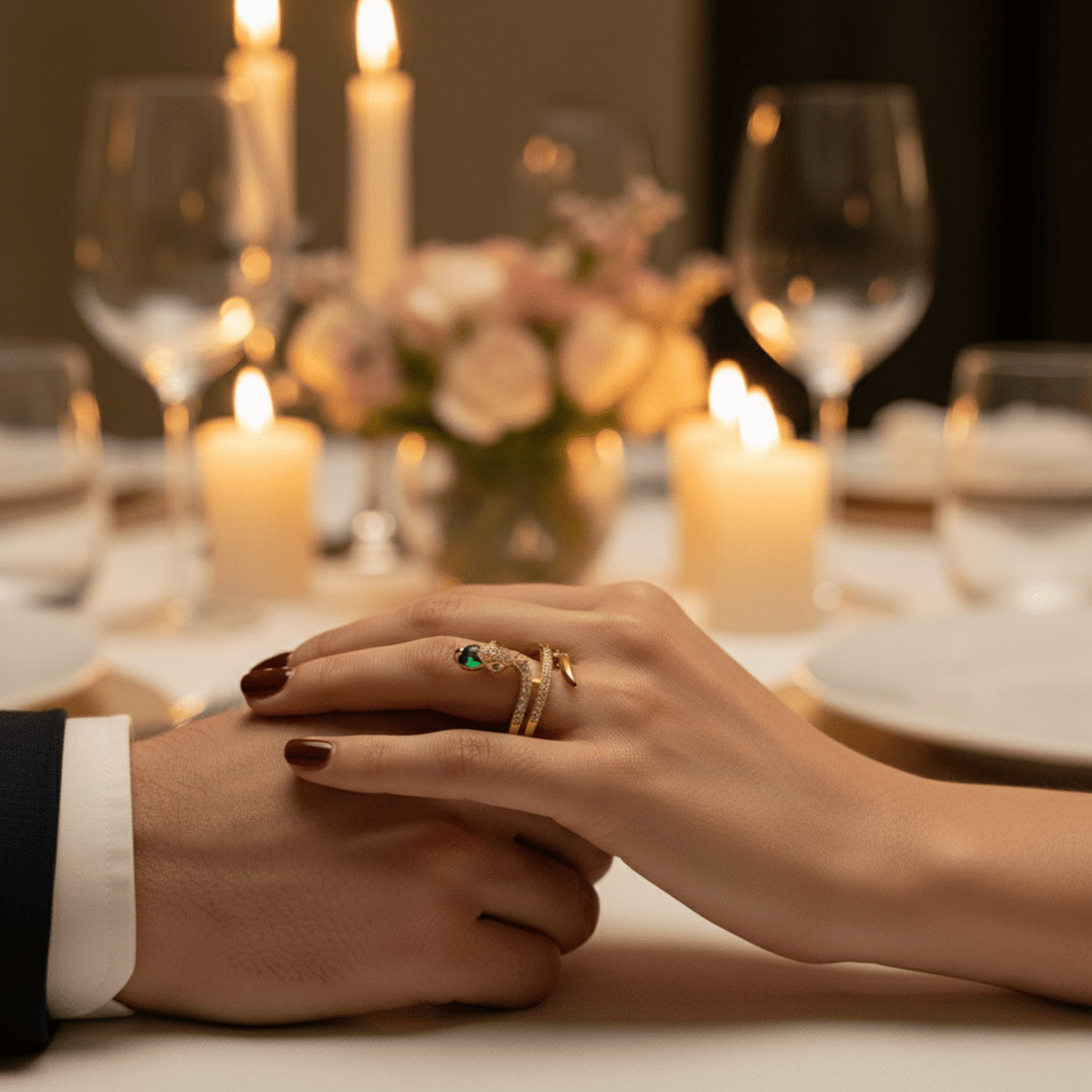 Skanto | Stål slange ring med glitrende zirkonia steiner