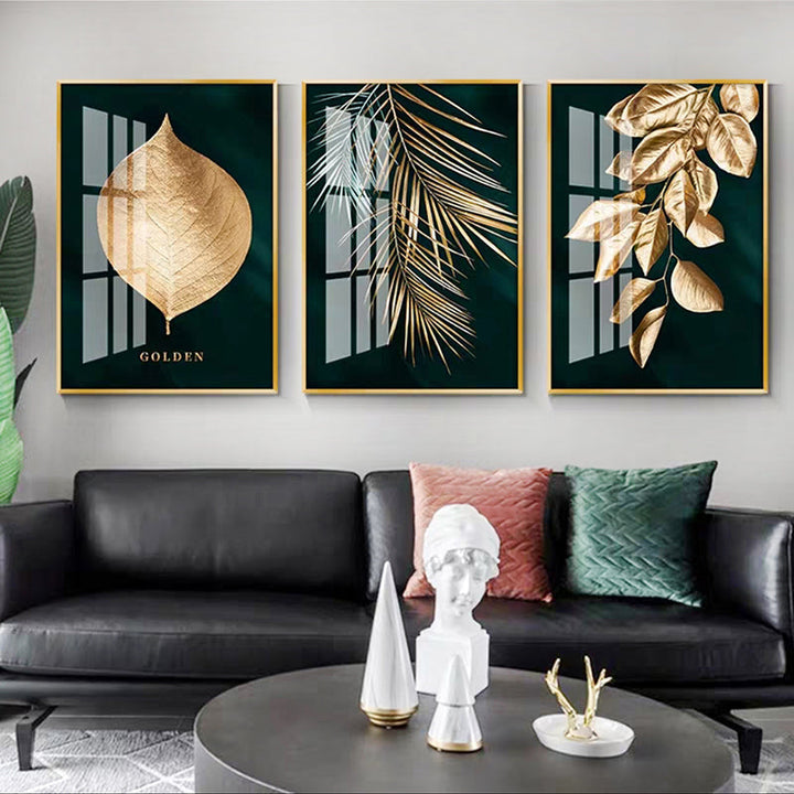Gyldent blad veggkunst minimalistisk nordisk tropisk planter fin kunst lerrettrykk bilder for stue spisestue kunstdekor | Skanto