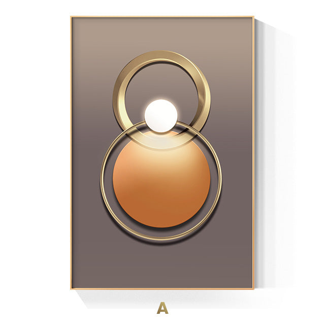 Golden Ring Modern Aesthetics Abstract Wall Art Fine Art Canvas Prints Geometric Pictures For Luxury Living Room Dining Room, Home Office Decor | Skanto