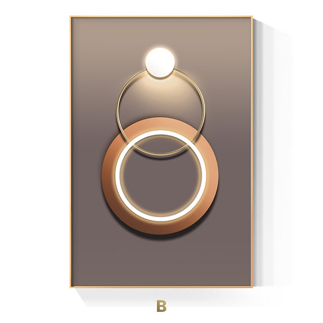 Golden Ring Modern Aesthetics Abstract Wall Art Fine Art Canvas Prints Geometric Pictures For Luxury Living Room Dining Room, Home Office Decor | Skanto