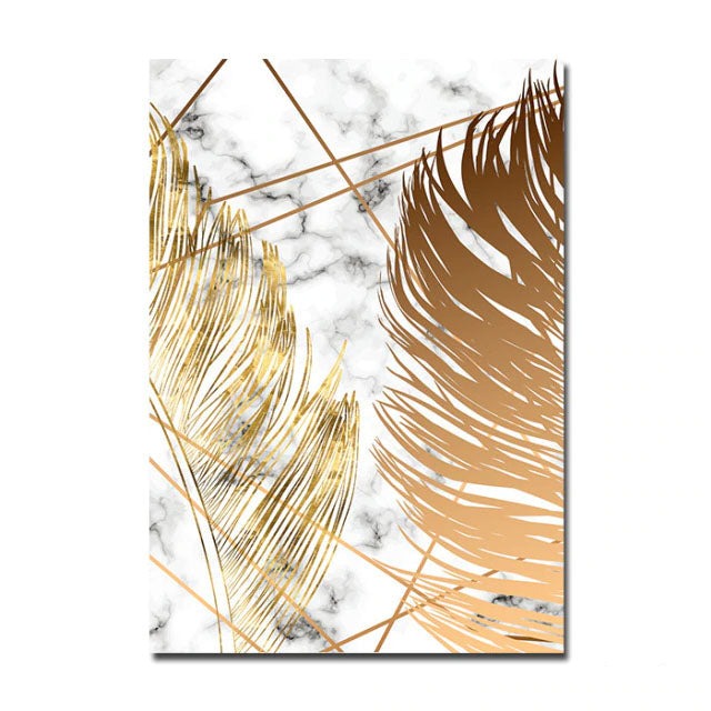 Nordic Tropical Gold Leaves Abstract Wall Art Posters Fine Art Canvas Prints Pictures For Modern Apartment Stue Dekor | Skanto
