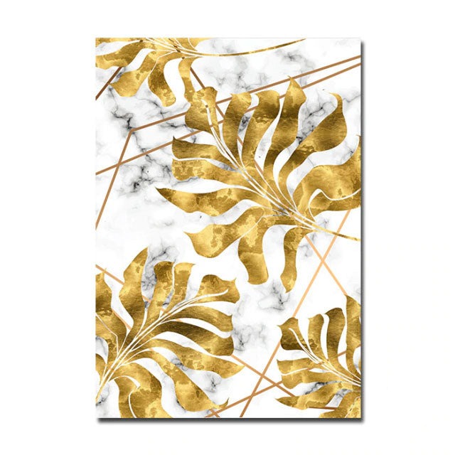 Nordic Tropical Gold Leaves Abstract Wall Art Posters Fine Art Canvas Prints Pictures For Modern Apartment Stue Dekor | Skanto
