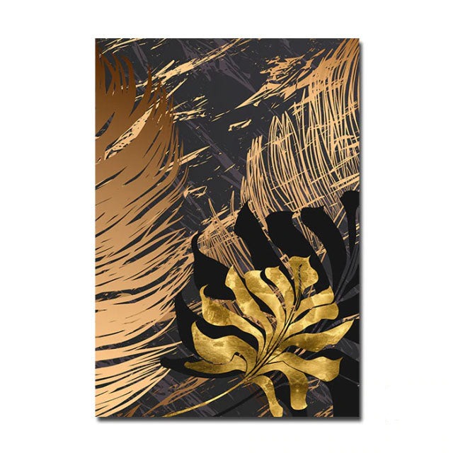 Nordic Tropical Gold Leaves Abstract Wall Art Posters Fine Art Canvas Prints Pictures For Modern Apartment Stue Dekor | Skanto