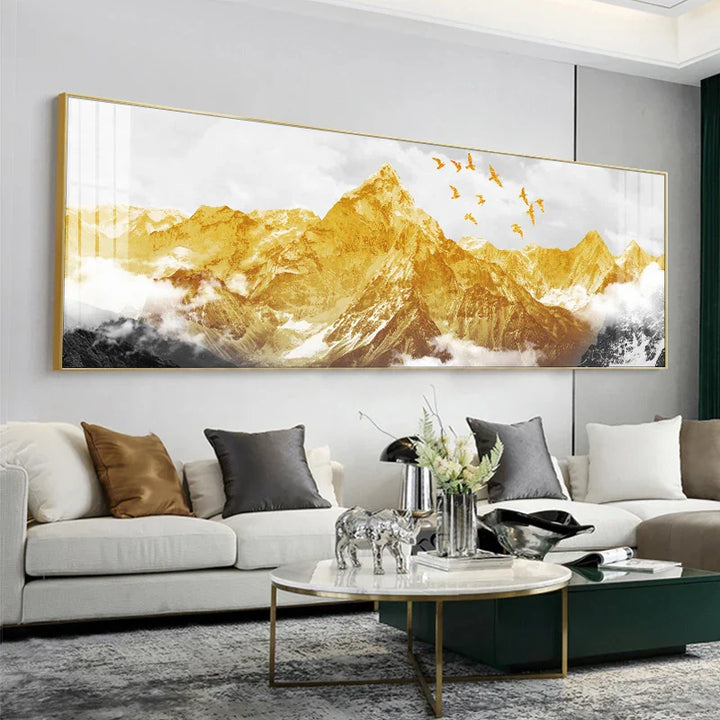 Golden Mountain Landskap Bredformat Veggkunst Fineart Lerretsutskrifter Store Størrelser Bilder For Over Sofaen Bilde For Over Sengen | Skanto