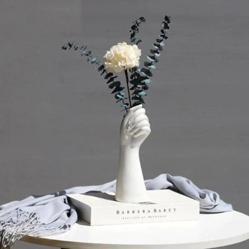 Skanto keramisk hvit hånd vase - Porselen bordvase for hjemmekontor dekor & floral komposisjon