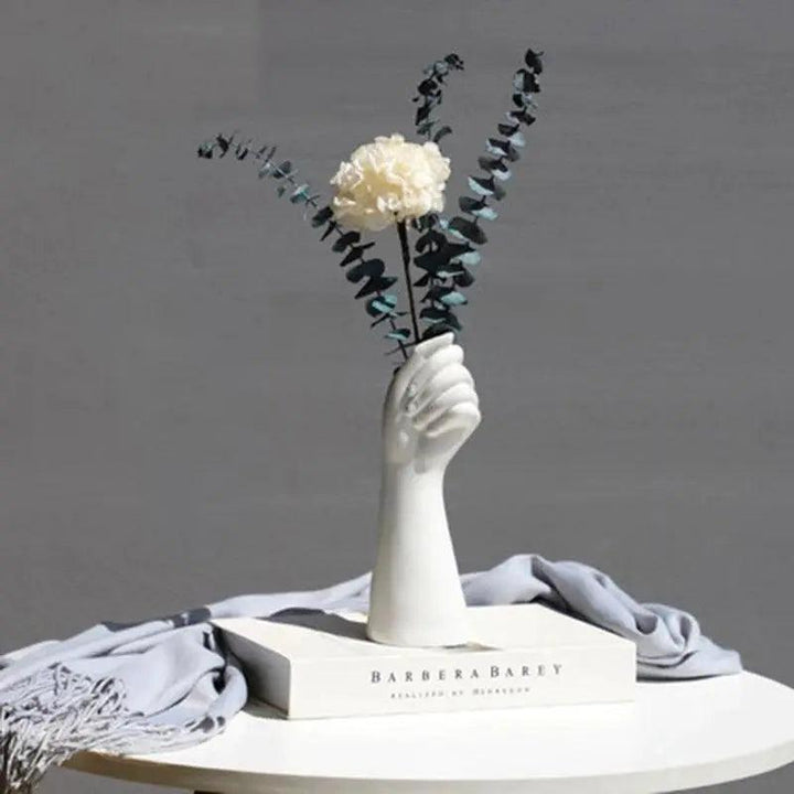 Skanto keramisk hvit hånd vase - Porselen bordvase for hjemmekontor dekor & floral komposisjon