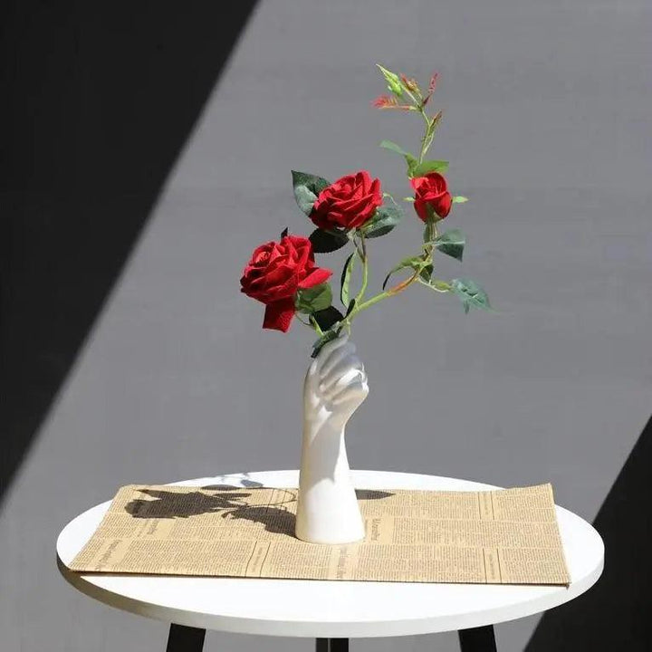 Skanto keramisk hvit hånd vase - Porselen bordvase for hjemmekontor dekor & floral komposisjon