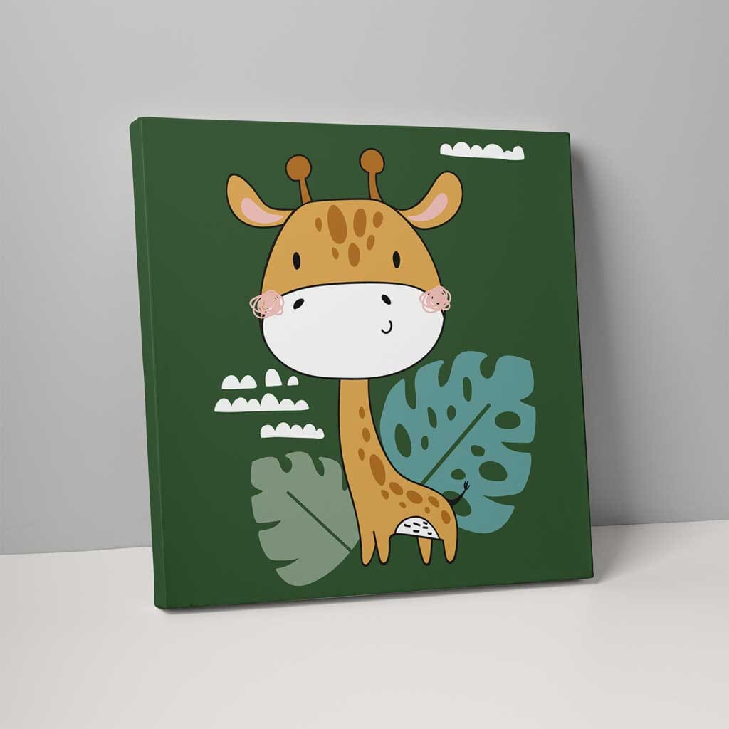 Boho Safari Jungel Giraff Mørkegrønn og Gul på Lerret
