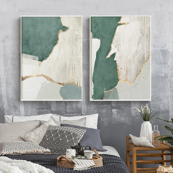 Green Brown Nordic Abstract Geomorphic Wall Art Canvas Prints Pictures For Modern Apartment Living Room Home Office Art Decor | Skanto
