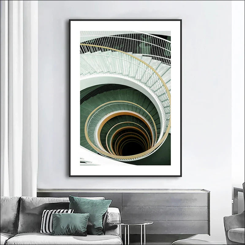 Grønne striper Lagde buer Veggkunst Fine kunsttrykk Klassisk arkitektonisk abstrakte bilder For moderne leilighet Stue Spisestue kunst dekor | Skanto