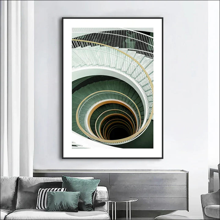 Grønne striper Lagde buer Veggkunst Fine kunsttrykk Klassisk arkitektonisk abstrakte bilder For moderne leilighet Stue Spisestue kunst dekor | Skanto