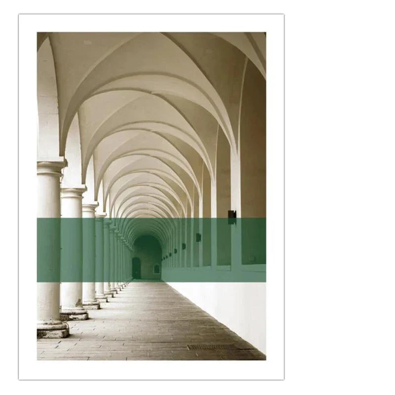 Grønne striper Lagde buer Veggkunst Fine kunsttrykk Klassisk arkitektonisk abstrakte bilder For moderne leilighet Stue Spisestue kunst dekor | Skanto