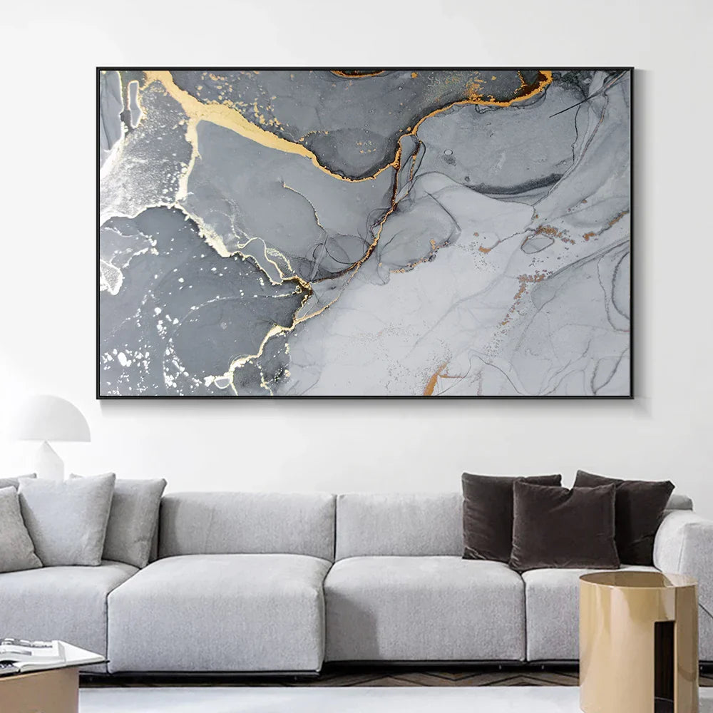 Goldåren Grå Marmorplate Veggkunst Fine Art Lerretsutskrift Plakat Abstrakt Bilde For Over Sofa Moderne Stueinnredning | Skanto