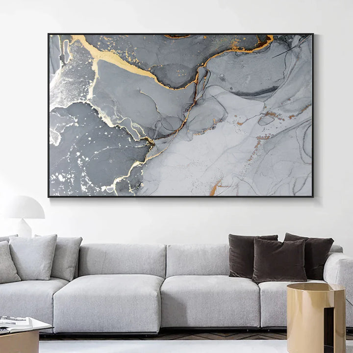 Goldåren Grå Marmorplate Veggkunst Fine Art Lerretsutskrift Plakat Abstrakt Bilde For Over Sofa Moderne Stueinnredning | Skanto
