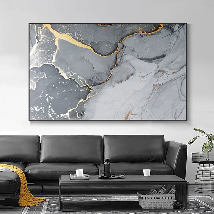Goldåren Grå Marmorplate Veggkunst Fine Art Lerretsutskrift Plakat Abstrakt Bilde For Over Sofa Moderne Stueinnredning | Skanto