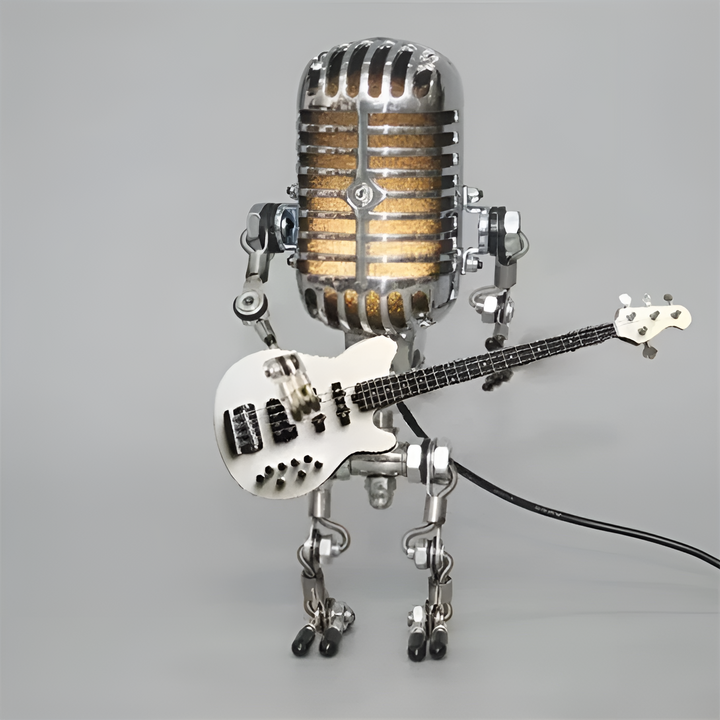 Robotlampe med gitar – LED-dekorasjon i vintagestil til skrivebordet