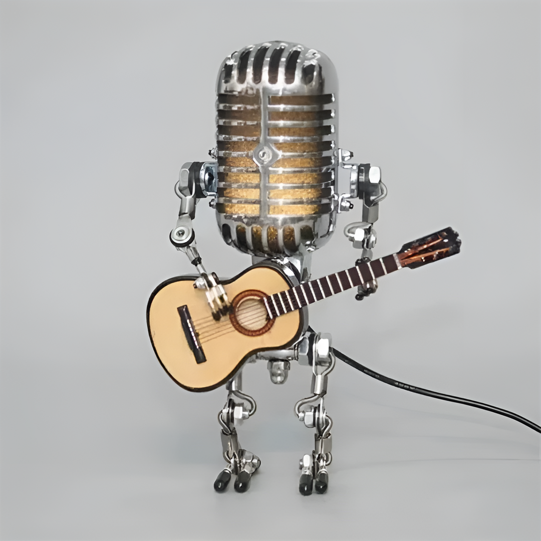 Robotlampe med gitar – LED-dekorasjon i vintagestil til skrivebordet