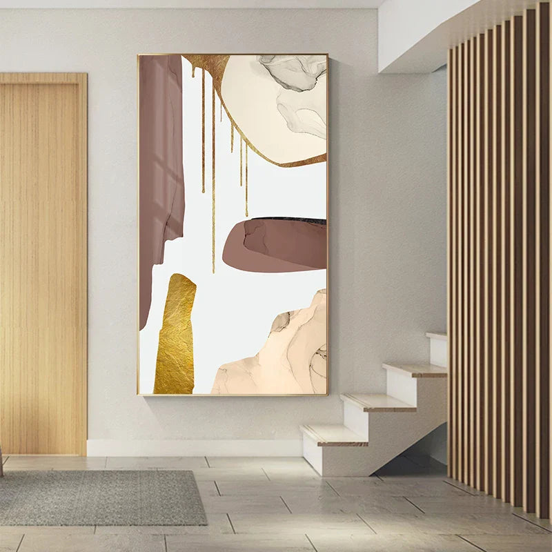 Neutral Colors Mauve Beige Golden Abstract Wall Art Fine Art Canvas Prints Pictures For Modern Apartment Living Room Luxury Interiors Art Decor | Skanto